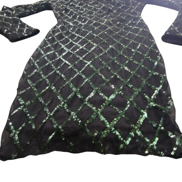 Forever 21 Long sleeve Black and Green Diamond Pattern Sequin Dress - Picture 14 of 14